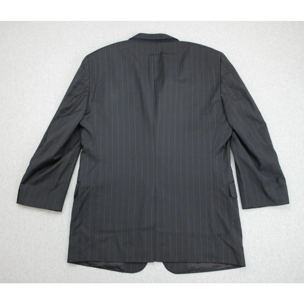 Jos A Bank Suit Mens 48L Black Pinstripe 100% Wool Pants Cuffed Pleated 38 x 30